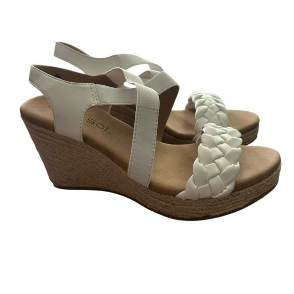 Blue Sol Camille Platform Sandals Womens Size 8M - White and Tan